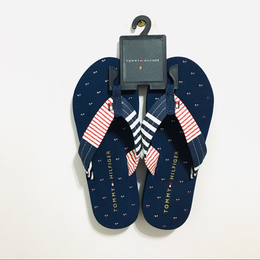 🔆NWT Tommy Hilfiger Women’s Blue American Flag Beach Pool Slip On Flip Flops - Picture 6 of 8